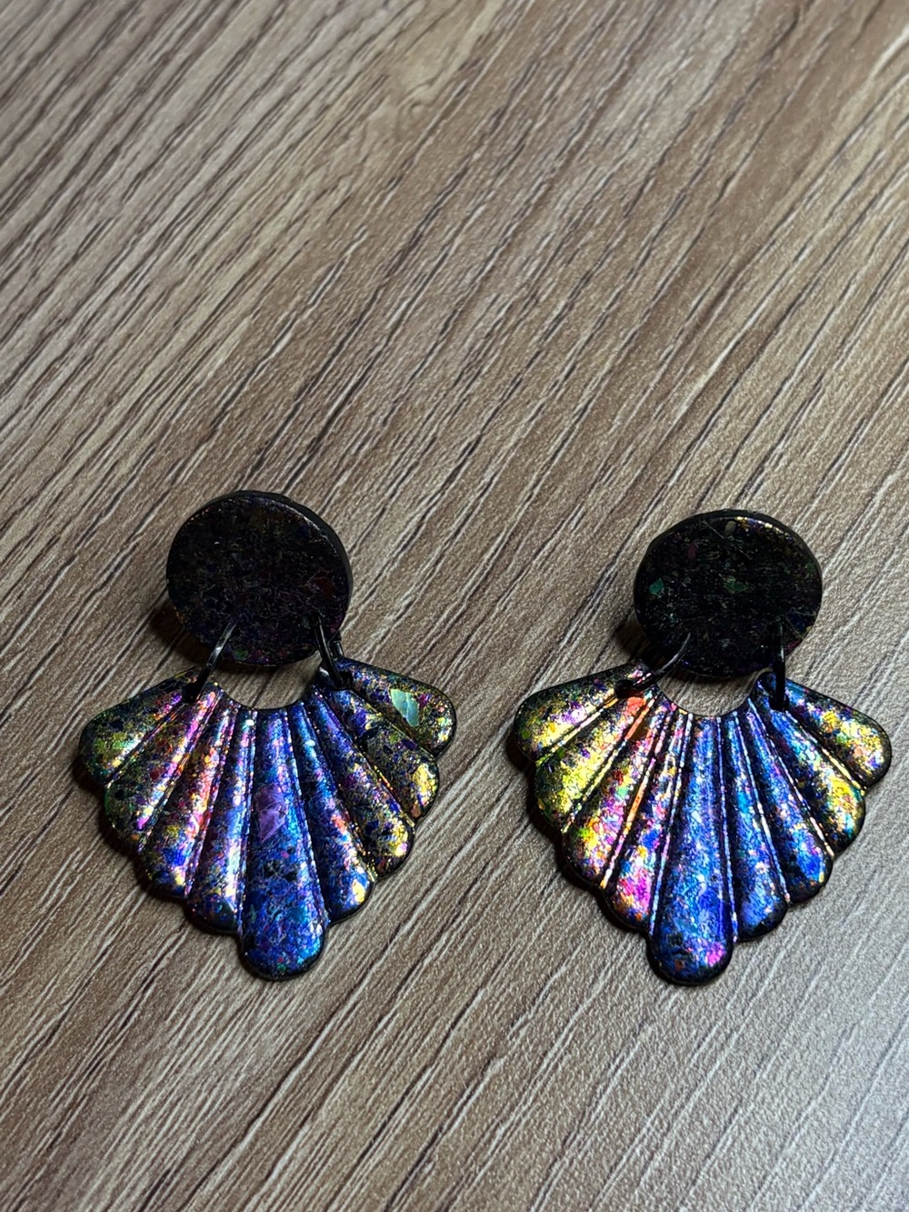 Iridescent shell fan drop earrings- Multicolor